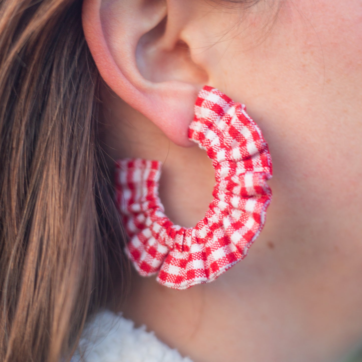 Small Red Gingham Scrunchie Earrings
