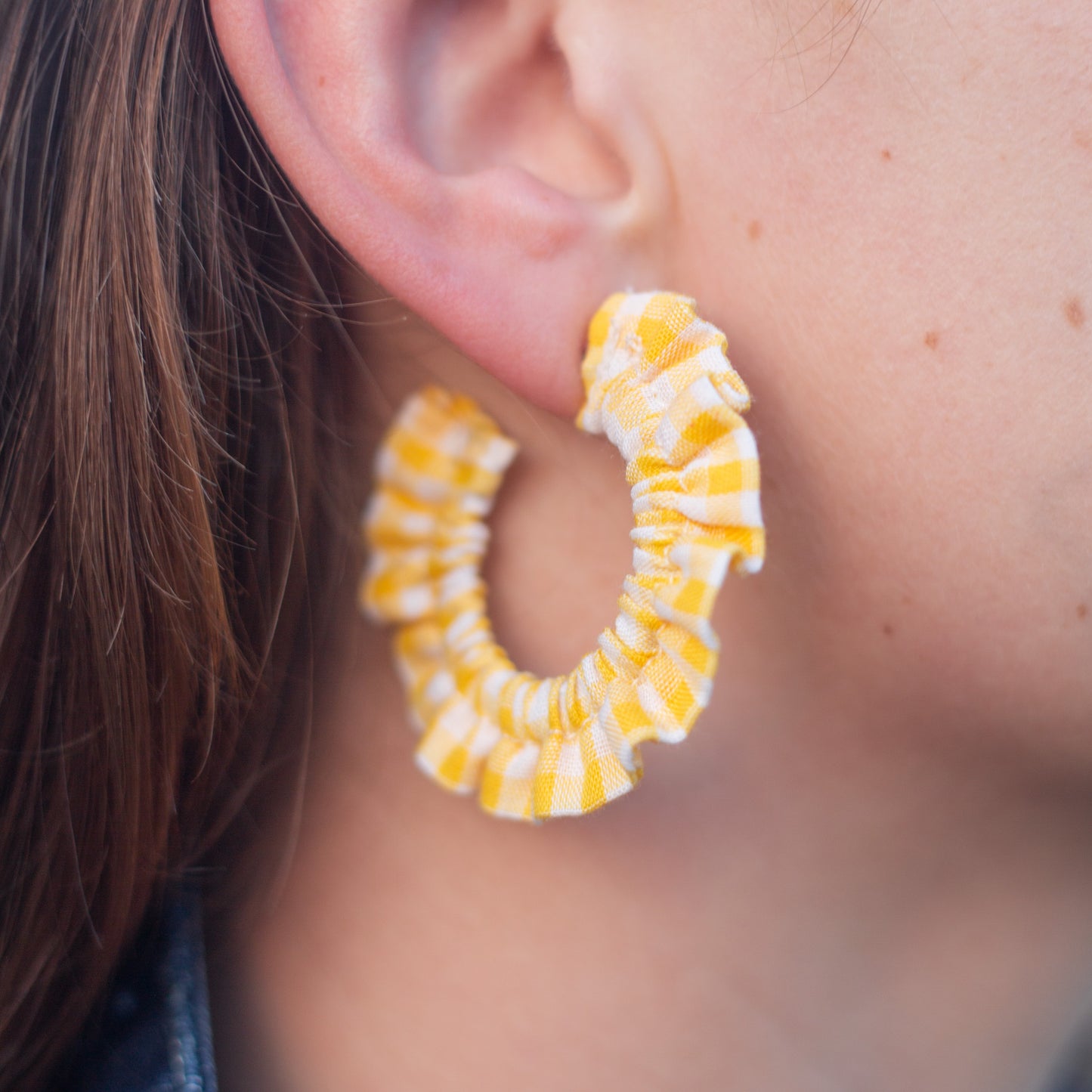 Small Yellow Gingham Scrunchie Earrings