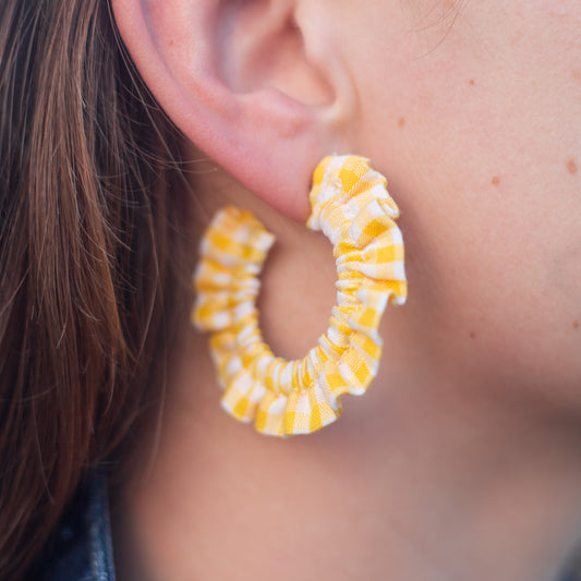 Small Yellow Gingham Scrunchie Earrings