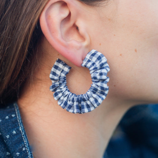 Small Blue Gingham Scrunchie Earrings