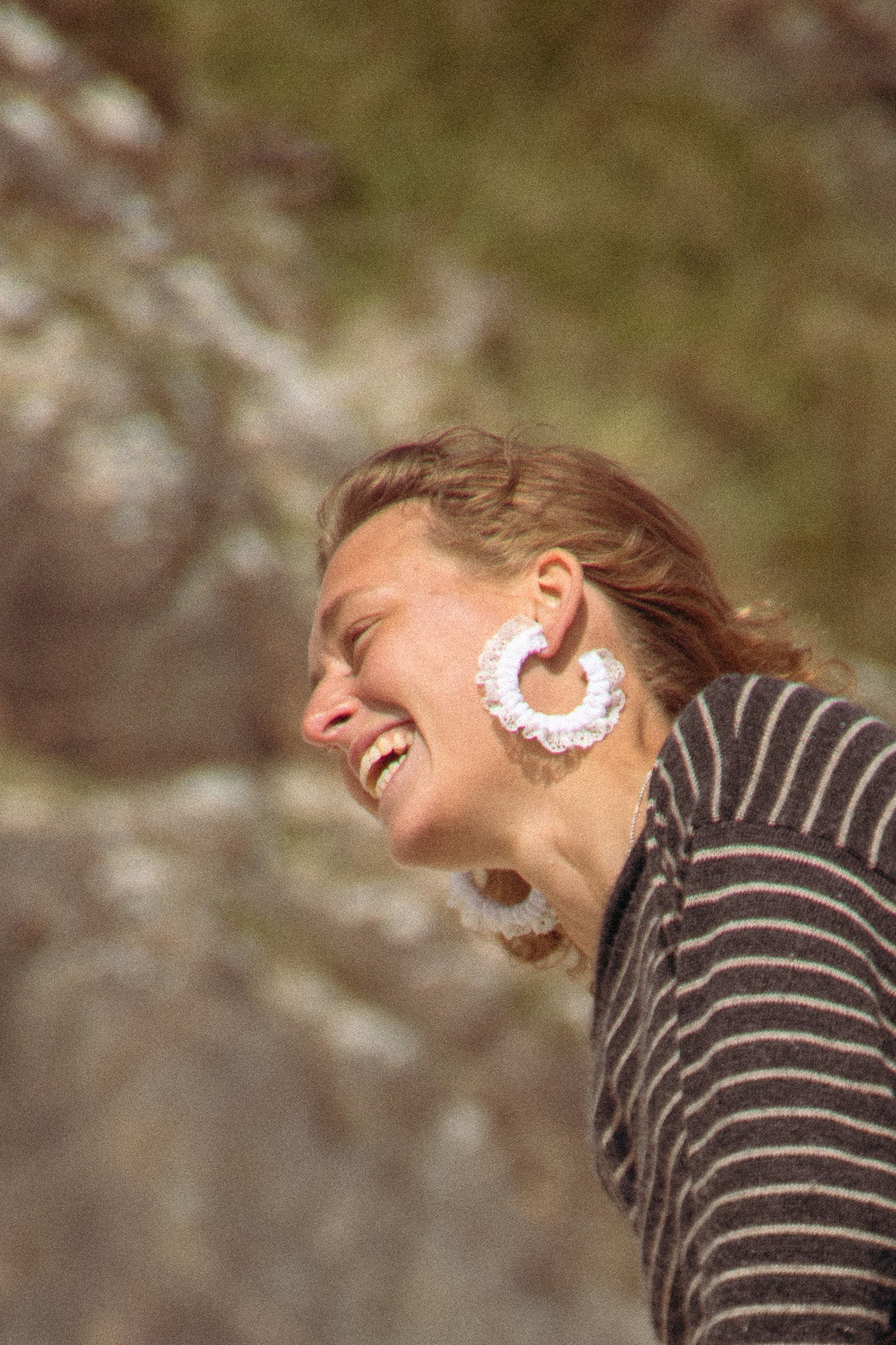 Lace Scrunchie Earrings - White