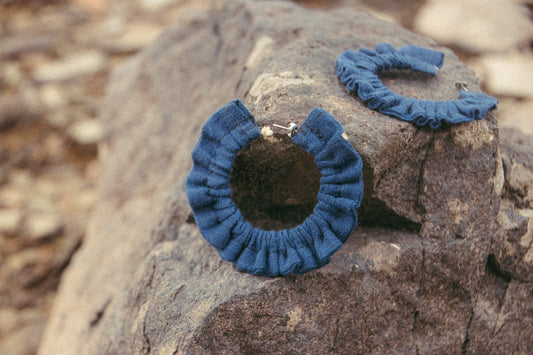 Linen Scrunchie Earrings - Navy