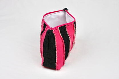 Frayed Denim Pouch - pink and black