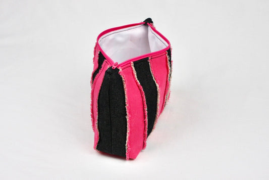 Frayed Denim Pouch - pink and black