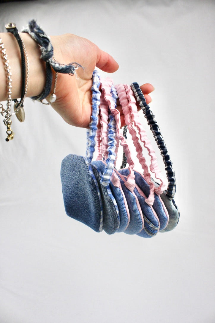 Denim and gingham eye mask