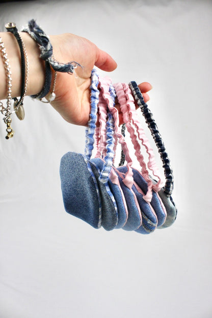 Denim and gingham eye mask