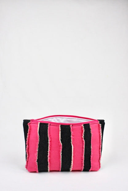 Frayed Denim Pouch - pink and black