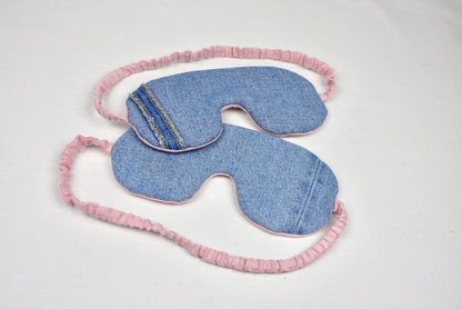 Denim and pink eye mask
