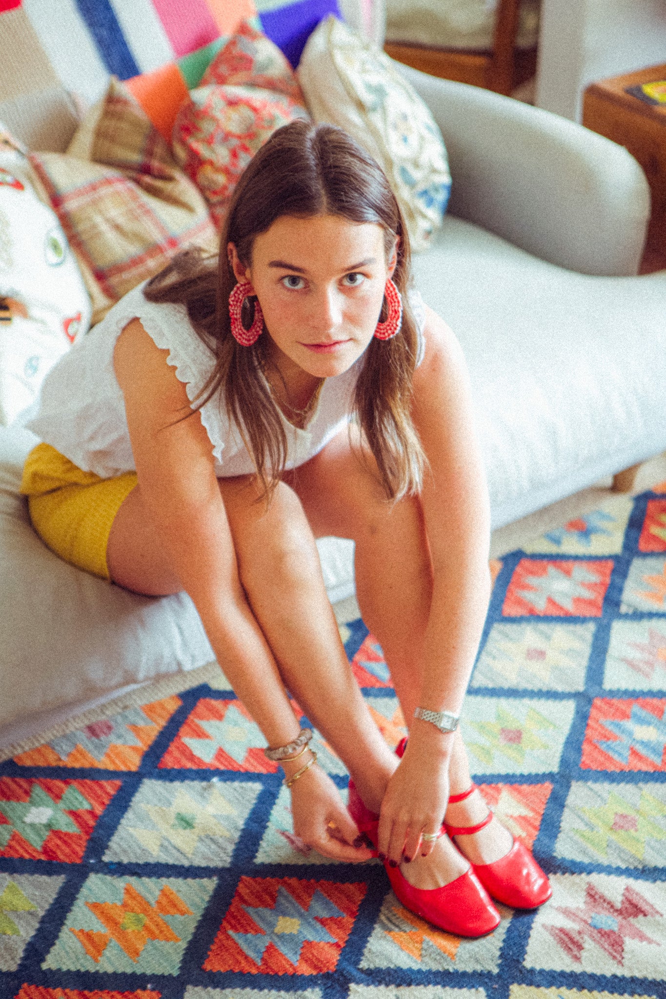 Cotton Scrunchie Earrings - Red Gingham