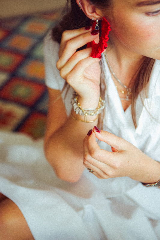 Silk Scrunchie Earrings - Red