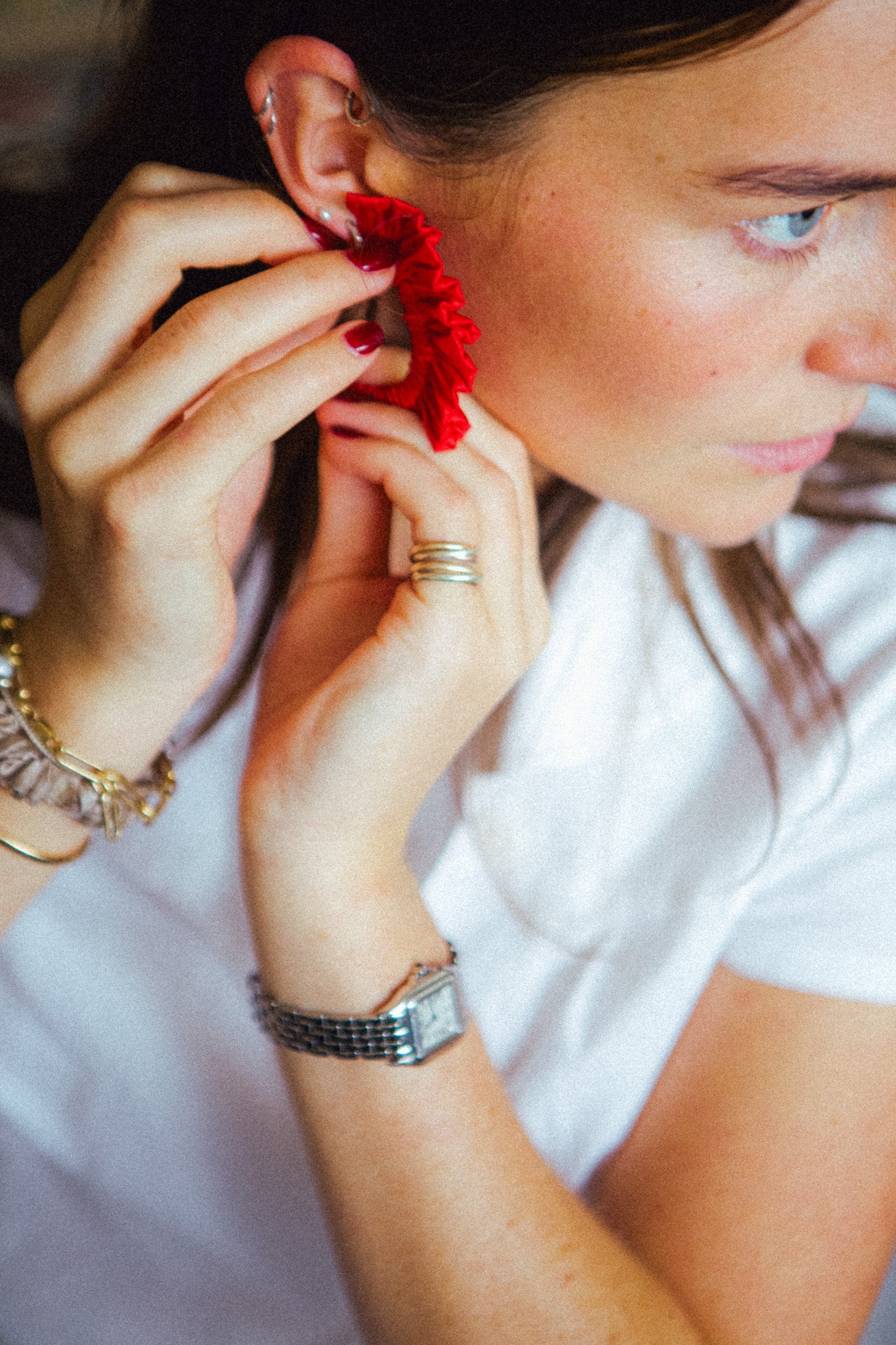 Silk Scrunchie Earrings - Red