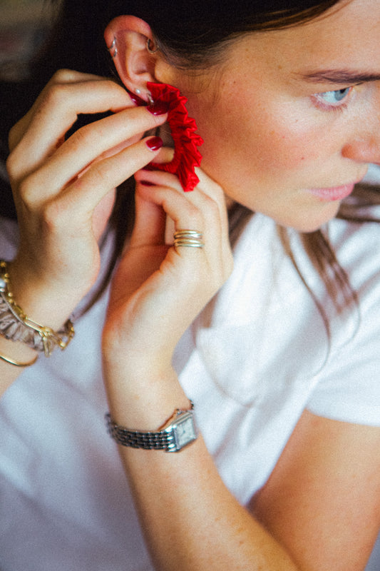 Silk Scrunchie Earrings - Red