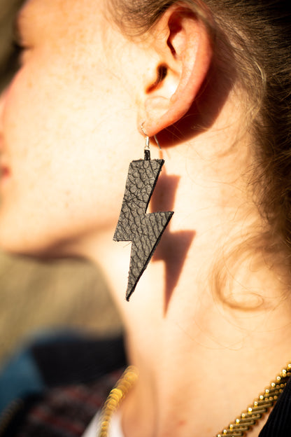 Leather Lightning Bolt Earrings