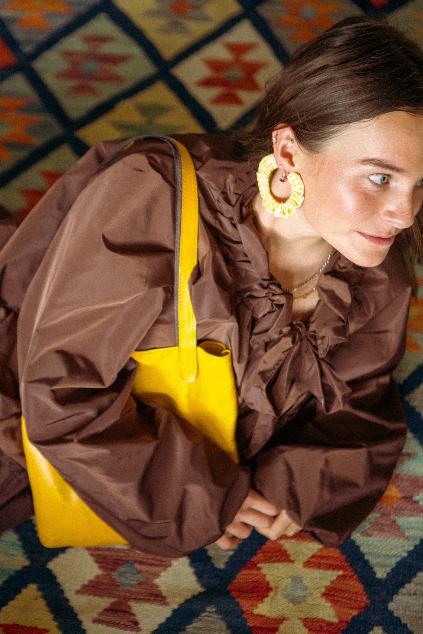 Cotton Scrunchie Earrings - Yellow Gingham