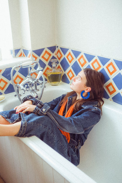 NEW - Linen Scrunchie Earrings - Electric Blue