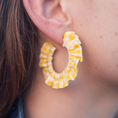 Small Yellow Gingham Scrunchie Earrings
