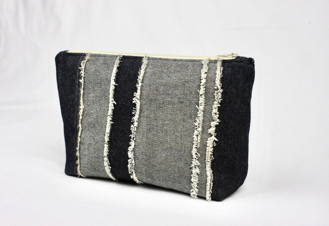 Frayed Denim Pouch - grey and black
