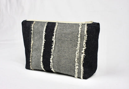 Frayed Denim Pouch - grey and black