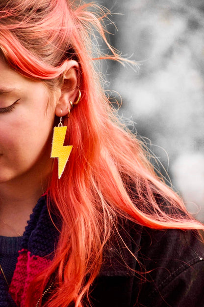 Leather Lightning Bolt Earrings