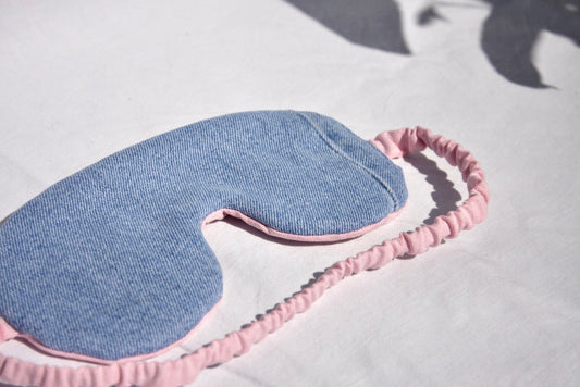 Denim and pink eye mask