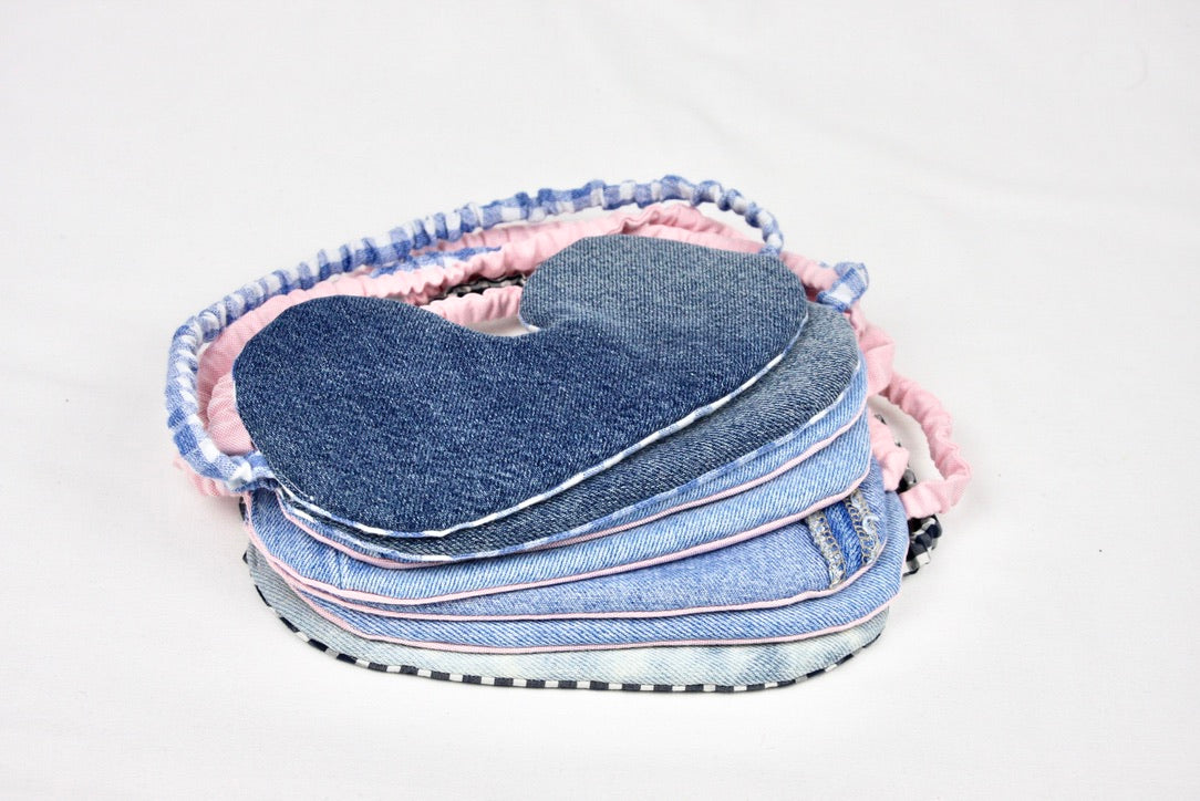 Denim and pink eye mask
