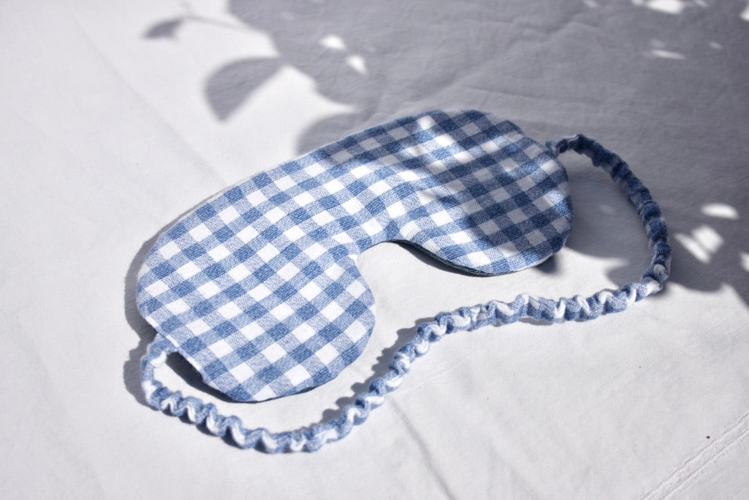 Denim and gingham eye mask