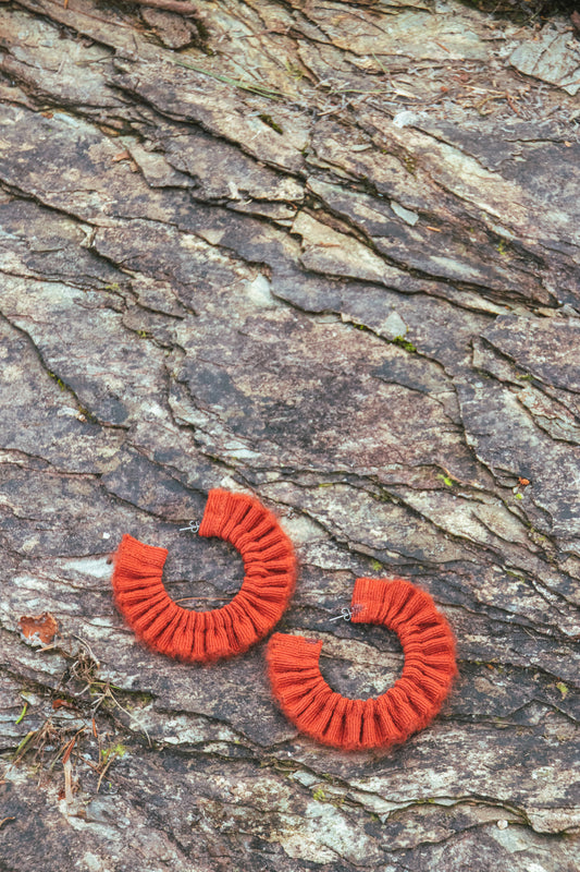 Mohair Scrunchie Earrings - Rust Orange