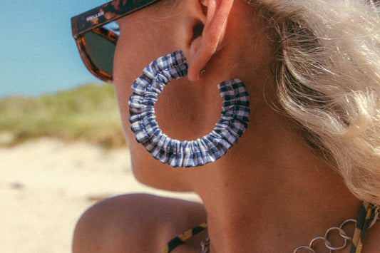 Cotton Scrunchie Earrings - Blue Gingham