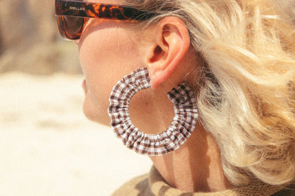 Cotton Scrunchie Earrings - Brown Gingham