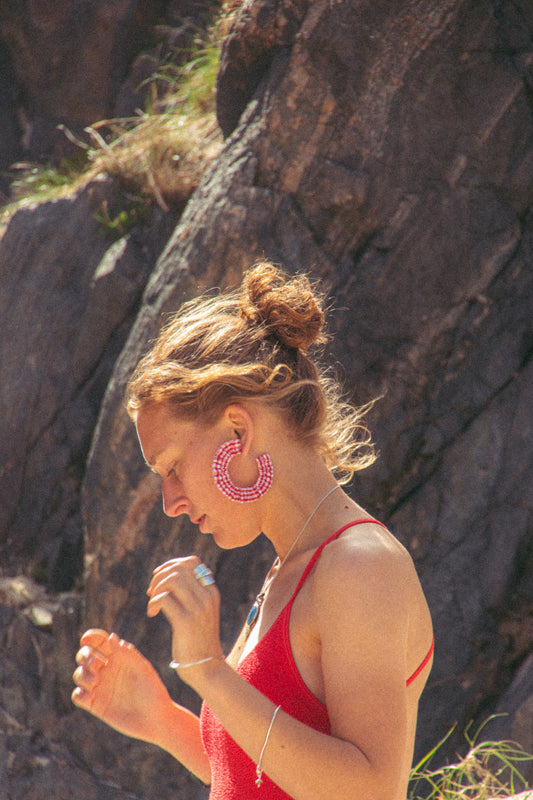 Cotton Scrunchie Earrings - Red Gingham