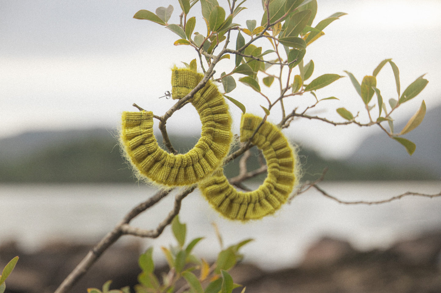 Mohair Scrunchie Earrings - Moss Green