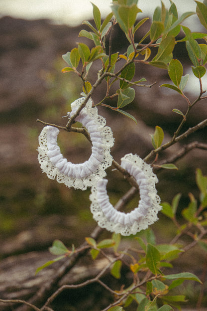 Lace Scrunchie Earrings - White
