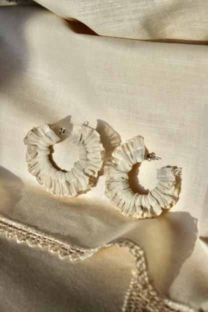 Mesh Ruffle Scrunchie Earrings - Ivory - Small