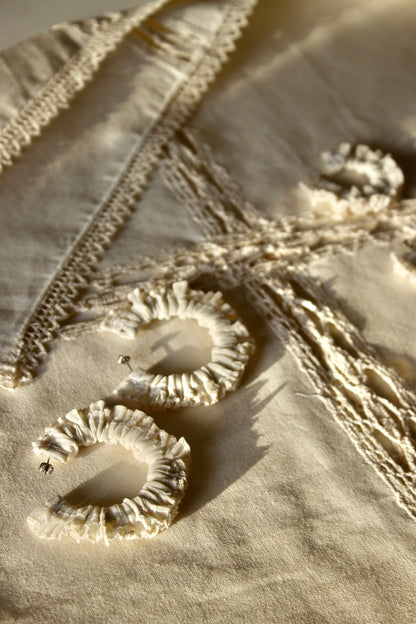 Mesh Ruffle Scrunchie Earrings - Ivory