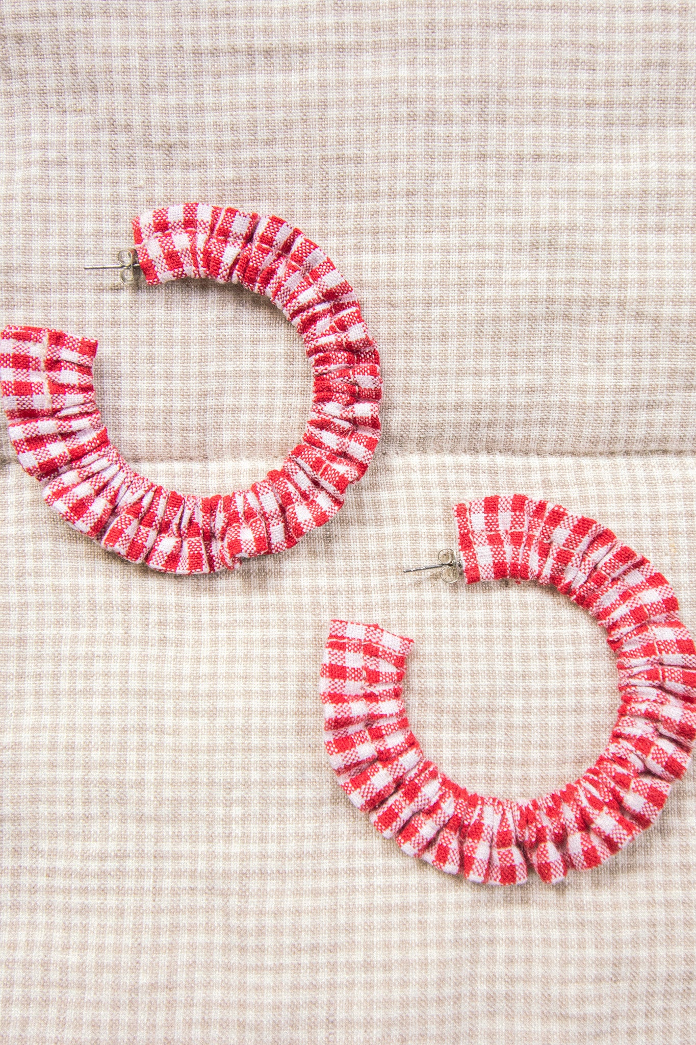 Cotton Scrunchie Earrings - Red Gingham
