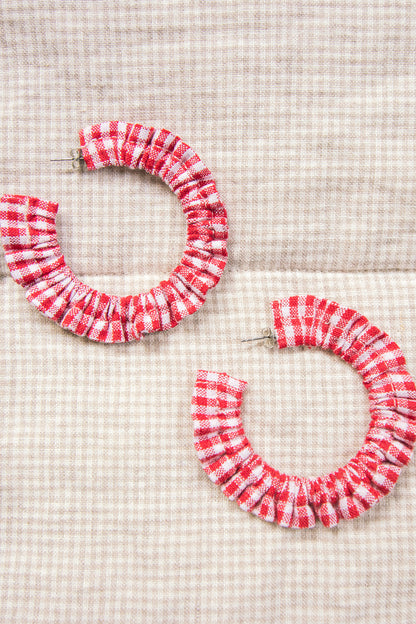 Cotton Scrunchie Earrings - Red Gingham