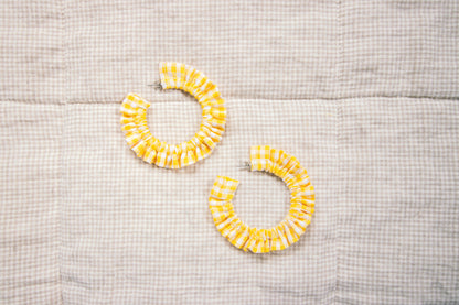 Cotton Scrunchie Earrings - Yellow Gingham