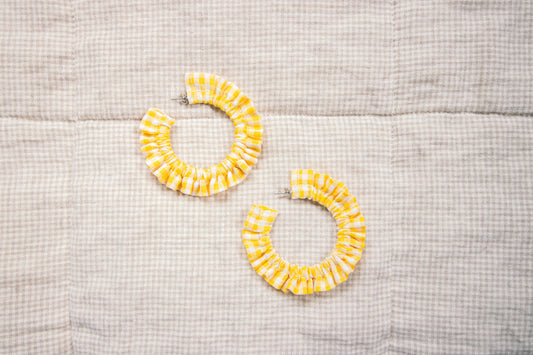 Cotton Scrunchie Earrings - Yellow Gingham