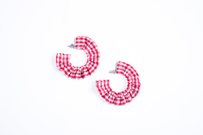 Small Red Gingham Scrunchie Earrings