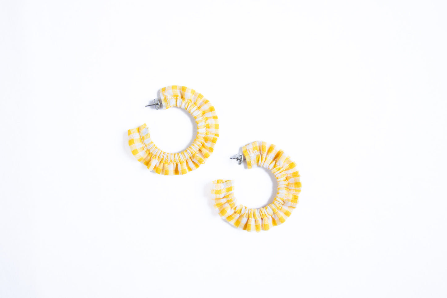 Small Yellow Gingham Scrunchie Earrings