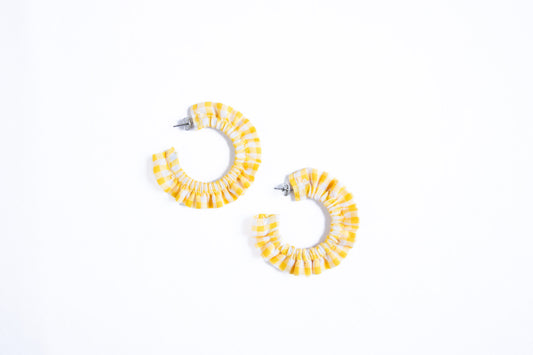 Small Yellow Gingham Scrunchie Earrings
