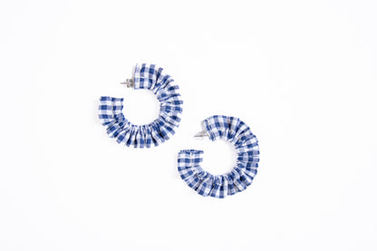 Small Blue Gingham Scrunchie Earrings