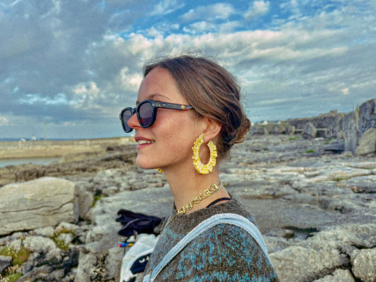 Cotton Scrunchie Earrings - Yellow Gingham